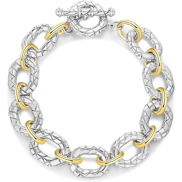 Two Tone Italian Designer Inspired Chain Link  Chunky Rope Bracelets for Women - Picture 1 of 6